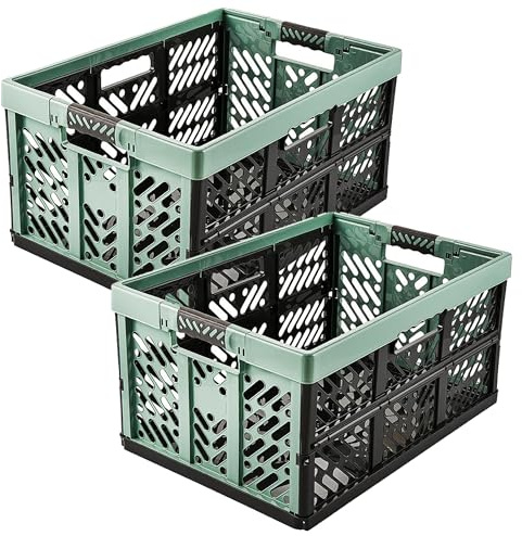 Keeeper Pack 2 Paniers de Transport pliable, avec poignées souples, 54 x 37 x 28 cm, 45 l, Ben, Polypropylene, Vert Nordique