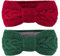 2PCS Women Fleece Lined Headbands Ear Warmers Knitted Thermal Hairband Elastic Winter Warm Cable Knit Hair Wrap (Wine Red+Green)