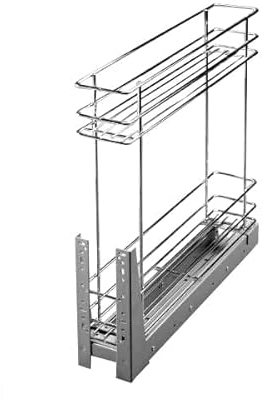 Stolmet Schrankauszug Mini Schrankkorb mit Vollauszug Ausziehbare Küchenschublade mit Soft Close System Korbauszug für Küchenschrank Schrank mit Außenbreite von 15 cm 2 Ablagen 480x545x100mm Silber
