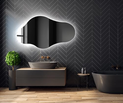 Artforma Unregelmäßiger Form asymmetrischer Spiegel mit LED Beleuchtung 134x74 cm | Moderner Industrial Wanspiegel Beleuchtet Nach Maß | CHM221 | Wählen Sie Zubehör | Lichtspiegel Badezimmerspiegel