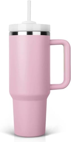 40 oz Tumbler with Handle, Insulated Tumbler with Lid and Straw, Stainless Steel Vacuum Insulated Travel Coffee Mug Cup, Double Wall Metal Tumbler Maintains Cold Ice Heat for Hours,1182ml(Lilac)