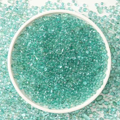 T4U Tumbled Chips Stones Gravels Crystal 1 lb (450g), Small Crushed Quartz Glass Pebbles Top Dressing Fillers, DIY Polished Rocks for Indoor Succulent Plants Terrarium Aquarium Decoration - Green