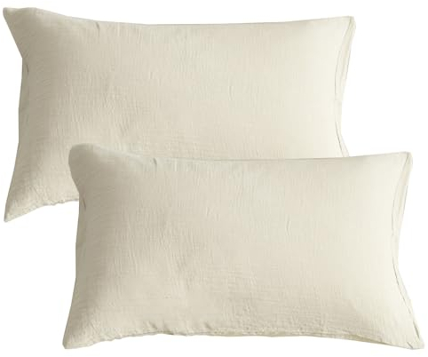 KEAYOO Double Gauze Kissenbezug 40x80 cm 2er aus 100% Baumwolle - Traumhaft weiche (Beige, 40x80cm)