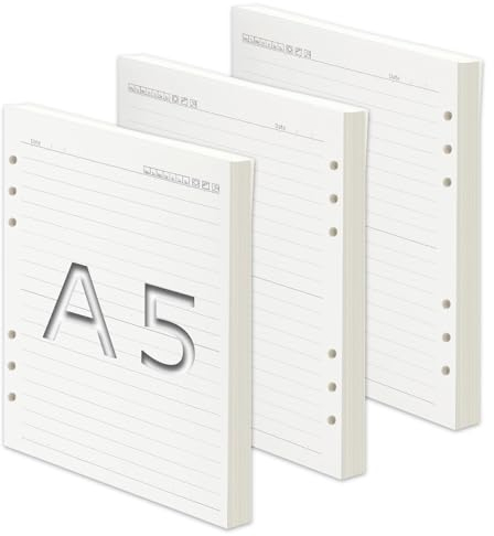 SWTYExt A5 Nachfüllpapier Liniert, 3 Packungen A5 Papier Nachfüllbar Notizpapier 180 Blätter 6 Löcher A5 Papier Nachfüllbare Refill Ringbucheinlagen für A5 Notizbuch Skizze Tagbuch Bullet Malerei