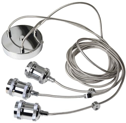 ANMOBANG Vintage Pendant Light Fitting Multi Light Modern Retro Industrial Style E27 Lamp Holder 200cm Cable Spider Pendant Light for Kitchen Island Living Room Dining Room (Chrome, 3 Lights)