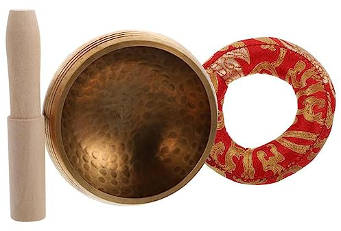 Kupfer Klangschale 8cm 1 Satz mit Klöppel und Kissen | Meditation im Tempel und Zuhause, Buddhistisches Zubehör, Geeignet für Buddhisten und Liebhaber Zufällige Farbe