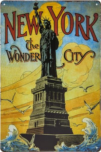 Targa in metallo vintage con souvenir da viaggio, vacanze, avventura, vacanze, 30 x 20 cm (New York, USA)