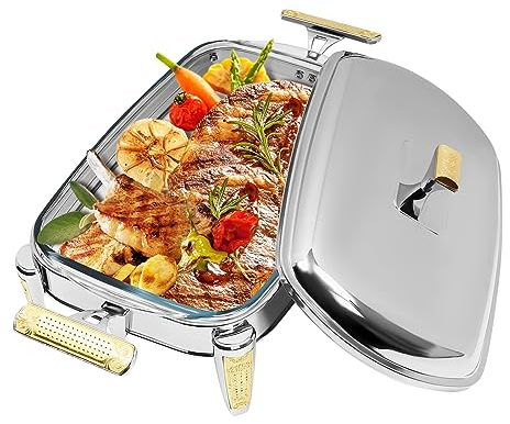 wanwanper Chafing Dish, 2.2L Speisenwärmer Warmhaltebehälter mit Deckel, Buffetwärmer Wärmebehälter für Speisen, Lebensmittelwärmer für Buffet, Catering, Party, Haushalt (Einteiliges Fach)