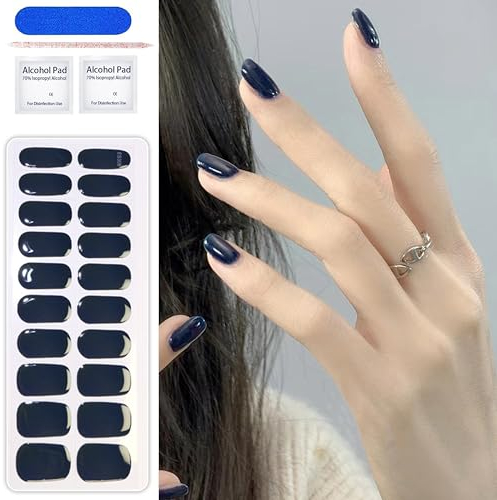 MrCuvaryas 20 Stück Gel UV Nagelfolien Stickers, Echte Nagellack-Kunstaufkleber/-folien - Full Wraps Nagelaufkleber UV/LED-Lampe Erforderlich Cured Gel Nail Strips, Fingernägel zum aufkleben (Blau)
