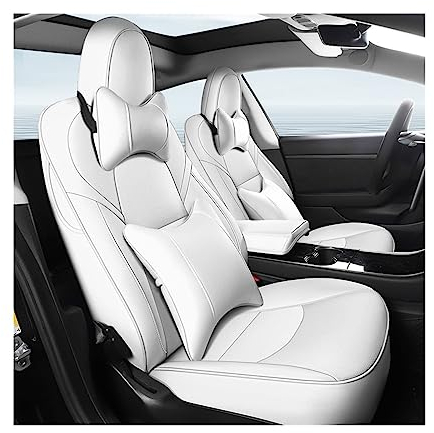 BAABLIY Autositzbezug, verschleißfestes Leder, anpassbar, vollständig umgeben, individuelles Kissen, Innenzubehör, kompatibel mit Tesla Model 3 YS (Color : Model S White)