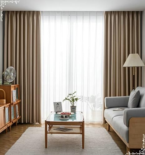 Homxi Lichtdichte Vorhänge Kinderzimmer 2er Set,2 x 132W x 229H cm,Blickdichte Gardinen Set Beige Khaki Einfarbig Vorhänge Set Ösen