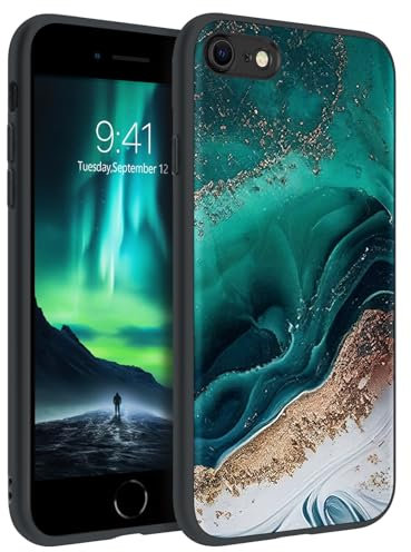 DUEDUE Case for iPhone 7/8/SE(2020)/SE(2022), Glow in the Dark Ultra Slim Fit Shockproof Protective Silicone Nebula TPU Anti Scratch Bumper Protection for iPhone 7/8/SE Luminous Case Cover, Green
