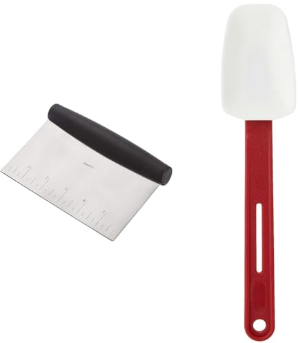 Amazon Basics Multi-Purpose Stainless Steel Scraper, Silver, Black & Vogue Heat Resistant Spatula Spoon for Cooking 255mm/10 inch, Red, Spoonula, Heat Resistant to 260°C