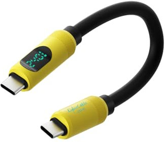 Hagibis USB C Kabel, LED Display Silikon 240W Schnellladekabel mit 480Mbps Datenübertragung, Typ C Schnellladegerät für iPhone 15/15 Pro Max, iPad, MacBook Pro Air (Gelb, 0.8FT)