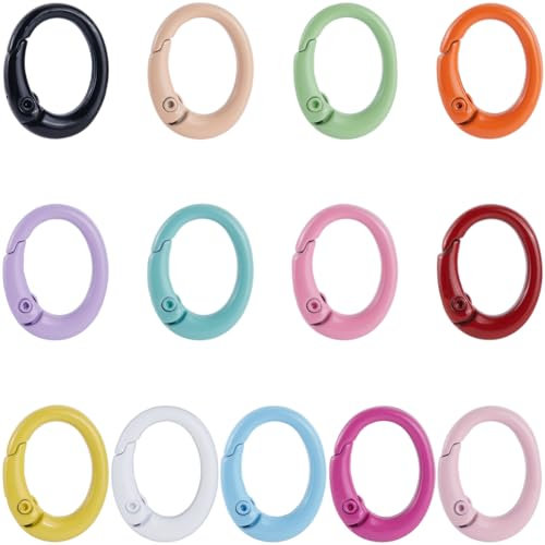 SUNNYCLUE 1 Box 26 Stück 13 Farben Federtorringe Ovaler Ringclip Metalllegierung Bunt Runder Karabiner O Schlüsselanhänger Schnappclips Schnalle Für Schlüssel Taschen Geldbörsen Handtaschen DIY Bastel