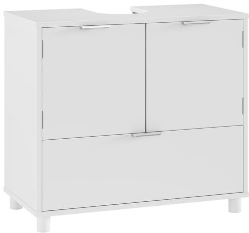 FORABAMB Meuble sous Lavabo, Meuble Vasque Salle de Bain avec Grand Tiroir, Compartiments Fermés, 4 Pieds en Bois, Meuble de Rangement pour Salle de Bain, Blanc, 30 x 60 x 60 cm