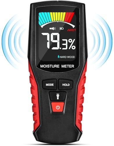 MINSHUXI 2 in 1 Misuratore di umidità senza pin, misuratore di umidità in legno, con batteria e rilevatore di umidità con schermo LCD e allarme acustico per parete imbiancata muro in mattoni sughero
