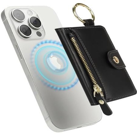 Havaya für Magsafe Wallet mit Kartenhalter für iPhone 16/15/14/13/12 Serie mit Ständer Schlüsselring mit Reißverschluss Magnetische Wallet - Schwarz