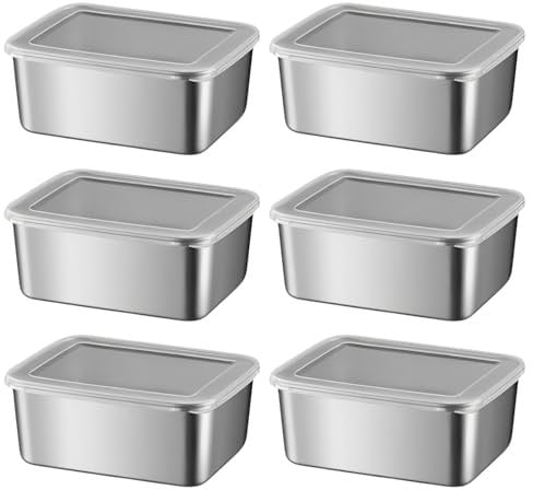 6 Pieces Stainless Steel Food Containers with Lids 400ml Lunch Box Snack Storage Box Stackable Meal Prep Boxes Portable Food Box Leakproof Reusable Bento Box for Kids Adults Travel School Office Home