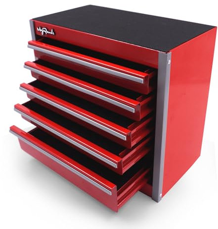 sdroceRyaM Mini caja de herramientas de metal con 5 cajones, caja de herramientas portátil para almacenamiento diario y organizadores, 215 x 115 x 195 mm, color rojo
