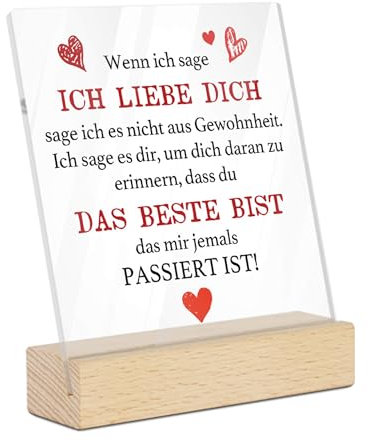 Putuo Decor Acrylschild mit Holzsockel - Ich liebe dich Botschaft - romantisches Geschenk für Partner, Jahrestag oder Valentinstag, dekorative Liebeserklärung