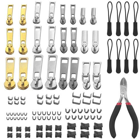 Cigrubo 105 Pezzi Kit di Riparazione Cursore Cerniera Ricambio, Cursori per Cerniere, Zip Tiri Della Chiusura Lampo, Tiretti, Tiralampo, Tiretto, Tirante, Tira, per Zaini, Giacche, Valigie, Borsette