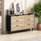 A ALFRESCOOL 130cm Kommode mit 6 Rattan Schubladen mit Griffen, Holz Kommode Schrank für Schlafzimmer, Kinderzimmer, Kommode Wohnzimmer, für Aufbewahrung und Organisation, Schwarz