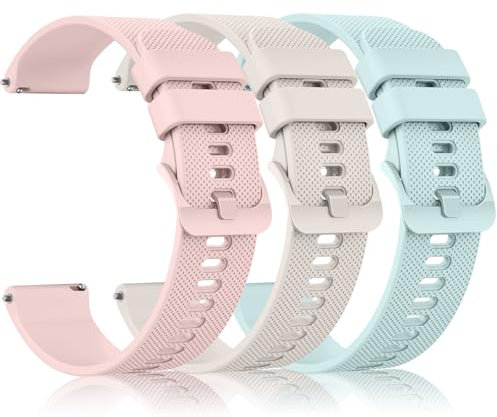 Tobfit Garmin Lot de 3 bracelets de rechange en silicone pour Garmin Venu Sq/Venu Sq 2 20 mm pour homme et femme (rose/starlight/vert clair)