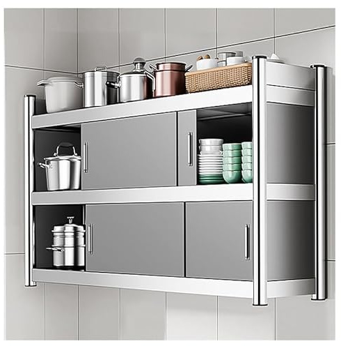 Küchenschrank aus Edelstahl mit Schiebetür, robustes Aufbewahrungsregal für Esszimmer, Badezimmer, Wohnzimmer, Grau, 120 x 30 x 75 cm