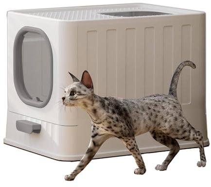 Purpurra Katzentoilette mit Deckel für kleine und mittelgroße Katzen, Kätzchenstreu, leicht zu reinigen, kein Geruch, Schubladentyp mit Vordertür Cat Litter Tray (Weiß)