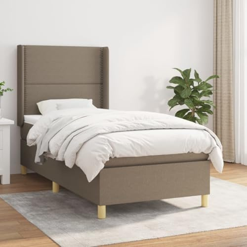 Teenpull Boxspringbett mit Matratze Taupe 100x200 cm, Stoff gepolstert inklusive Kopfteil Topper, Stabiler Unterbau für erholsamen Schlaf modernes Möbel Set