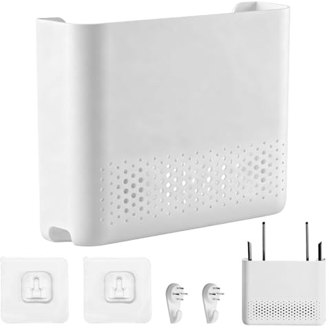 AXVRAV Router Schrank Aufbewahrungsbox 30 x 22 x 6,5 cm, WLAN Box zum Verstecken von Kabeln, Wandmontage Halterung Weißer Kunststoff Wandregal für Home Router & TV Zubehör