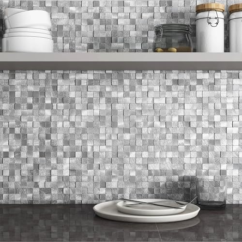 BeNice 3d Fliesenaufkleber Wand Küche Selbstklebende Fliesen Silber 8Blatt