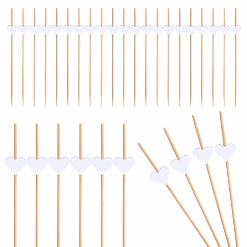 KQDRAVINE 100 Palillos Decorativos Corazón Blanco, Palillos para Aperitivos, Cócteles, Frutas y Buffet, Perfectos para Bodas, San Valentín, Cumpleaños y Fiestas