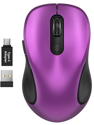 SABLUTE M01 Maus Kabellos, 6 Leise Tasten, 3 DPI, Links/Rechtshänder-Lila | 800/1200/1600 Einstellbare DPI, Niedriger Stromverbrauch, Lange Standby Zeit, 2,4 GHz Funkmaus für Laptop/PC/Mac/Linux