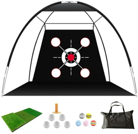 KIRJAUDU Rete da golf pieghevole, per allenamento interno/esterno | Rete da golf 300 x 180 cm antiurto. Set di 5 bersagli, 3 zone. Pieghevole portatile, per interni ed esterni.