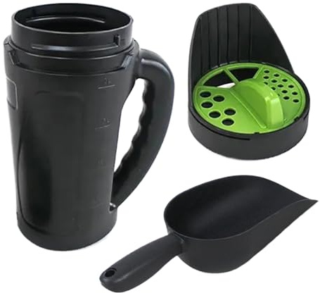 Hand Distributor Shaker, Hand Fertilizer Spreader | 2.5L Adjustable Opening Size Shake Dispenser with Scoop | Multi-Hole Size Shaker, Ice and Snow Melt for Precision Application