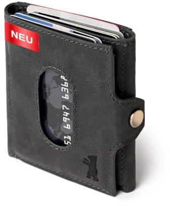 Berliner Bags Geldbörse Herren Hamburg Vintage, Slim Wallet - Dunkelgrau | Kleines Herren Portemonnaie aus Leder mit RFID-Schutz, Platz für 8 Karten & Ausweisfach, Münzfach mit Reißverschluss