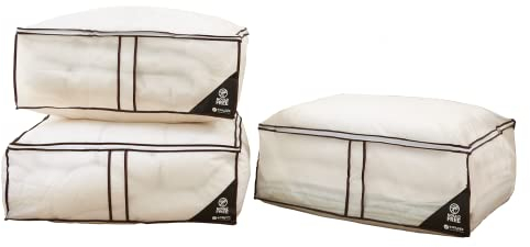 Easylife Zip Bags, Set of 3 Laundry Storage Bags & 2 Smart Storage Boxes for Closet, 3 x H25xW68xD58cm (100L Each) & 2 x H26xW51xD26cm (35L Each)