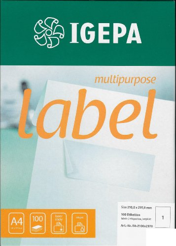 100 Etiketten 210x297mm selbstklebend - vollflächig DIN A4, selbstklebende Universal Premiumetiketten von W&V