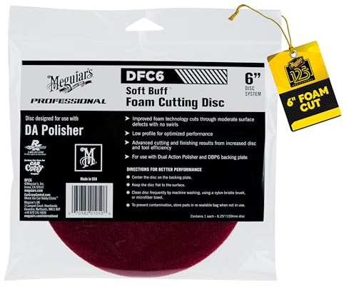 Meguiar's 6” Soft Buff DA Foam Cutting Disc DFC6 - Hook and Loop Pad for Use with a 6” DA Backing Plate, Dual Action Polisher, and Compound for Paint Defect Removal
