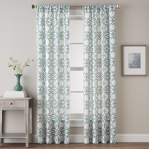 Lotus Harmony Rod Pocket Curtain Panel, 95 Inch, Seafoam
