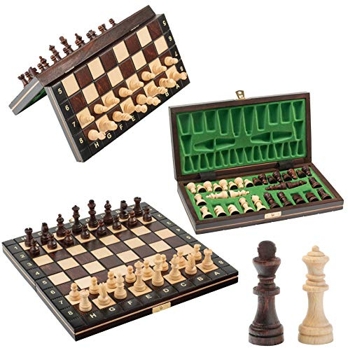 Master of Chess Magnetic Wooden Chess Set with Pieces 26 cm / 10 in - Handcrafted Small Portable Chess Board Game for Adults and Kids