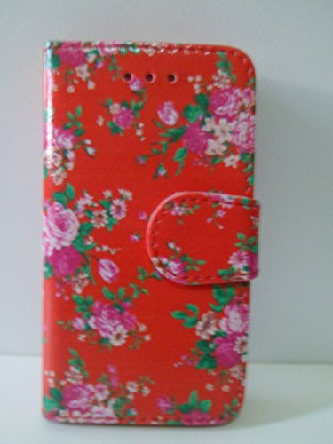 Flip Wallet Vintage Flower Leather Case Cover For Apple iPhone Models (iPhone 5 5S 5SE, Red Vintage Floral Wallet)