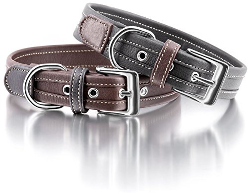 Knuffelwuff 13992-002 Weiches Lederhalsband Hund Hundehalsband Midpines, 30-37cm, schwarz