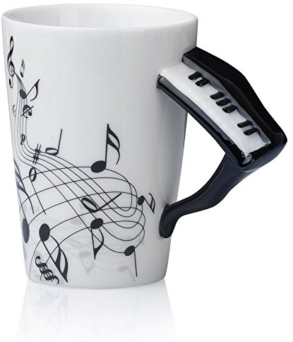 Kompassswc Keramik Musiktasse Musikmotiv Porzellan Tasse Musik-Note Bedruckt Kaffeetasse Ø7,5 H10cm Geschenk Kaffeebecher Für Musiklieber Geburtstag Weihnachten Muttertag Neujahr (Klavier)
