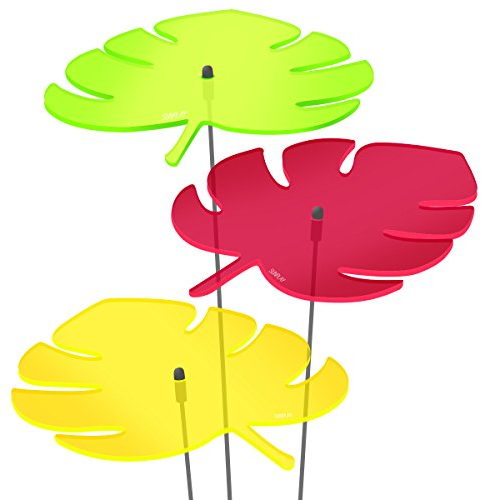 SUNPLAY Sonnenfänger - Monstera-Blatt - 3 Farben Set - Gelb Grün Rot - Ø 20 cm Durchmesser + Schwingstäbe