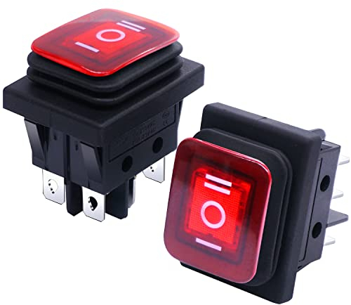 Taiss / 2 Stücke Kippschalter Wasserdichte 16A 250 V 20A 125 V AC 6 Pins 3 Position EIN/AUS/EIN DPST Rote LED Licht Beleuchtet Wippschalter Für Autos und Boote KCD4-203NW-R
