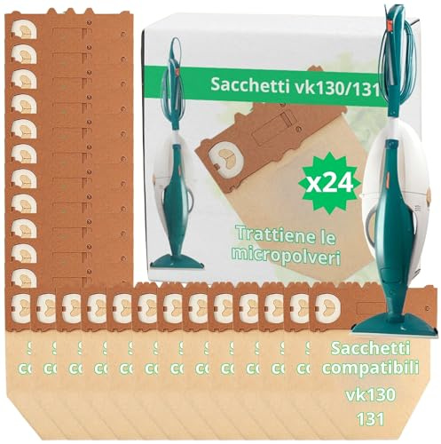 NAMAI - Set di 24 Sacchetti Folletto VK130 e VK131, Ricambi Compatibili, Carta Resistente, Ricambi Folletto (24 Sacchetti)