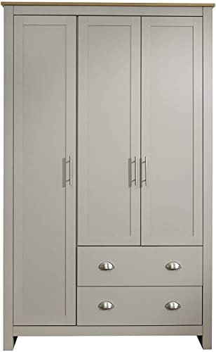 GFW Lancaster Wardrobe with 3 Door and 2 Drawer, Grey